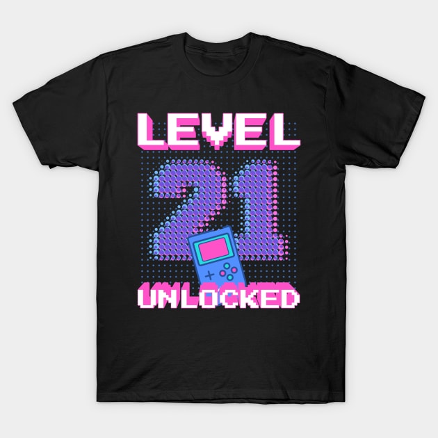 Retro Level 21 Unlocked Shirt 21st Video Gamer Birthday Gift T-Shirt by BitcoinSweatshirts